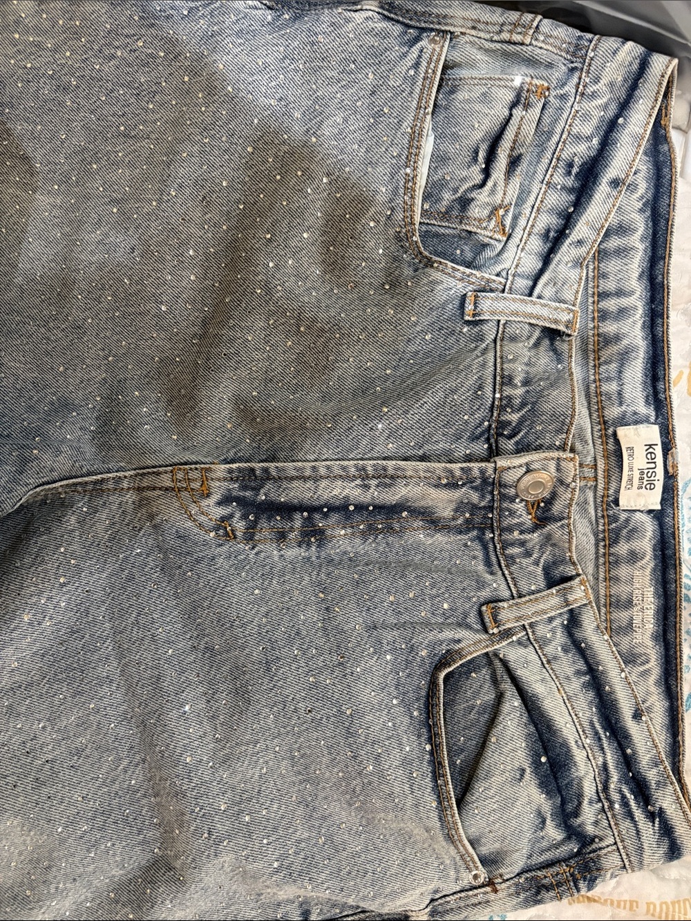 Kensie Light Blue Denim Jeans with Rhinestone Embellishments